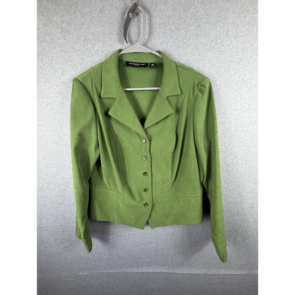Briggs New York Blazer Womens 12P Petite Green‎ Stretch Lined Tailored Jacket